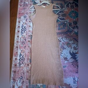 Beige/Tan Knitted Tank Midi Dress